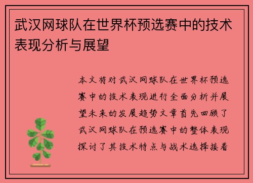武汉网球队在世界杯预选赛中的技术表现分析与展望